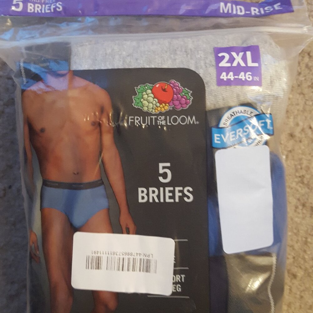 New, unopened package of men's size XXL briefs Fruit of the Loom underwear